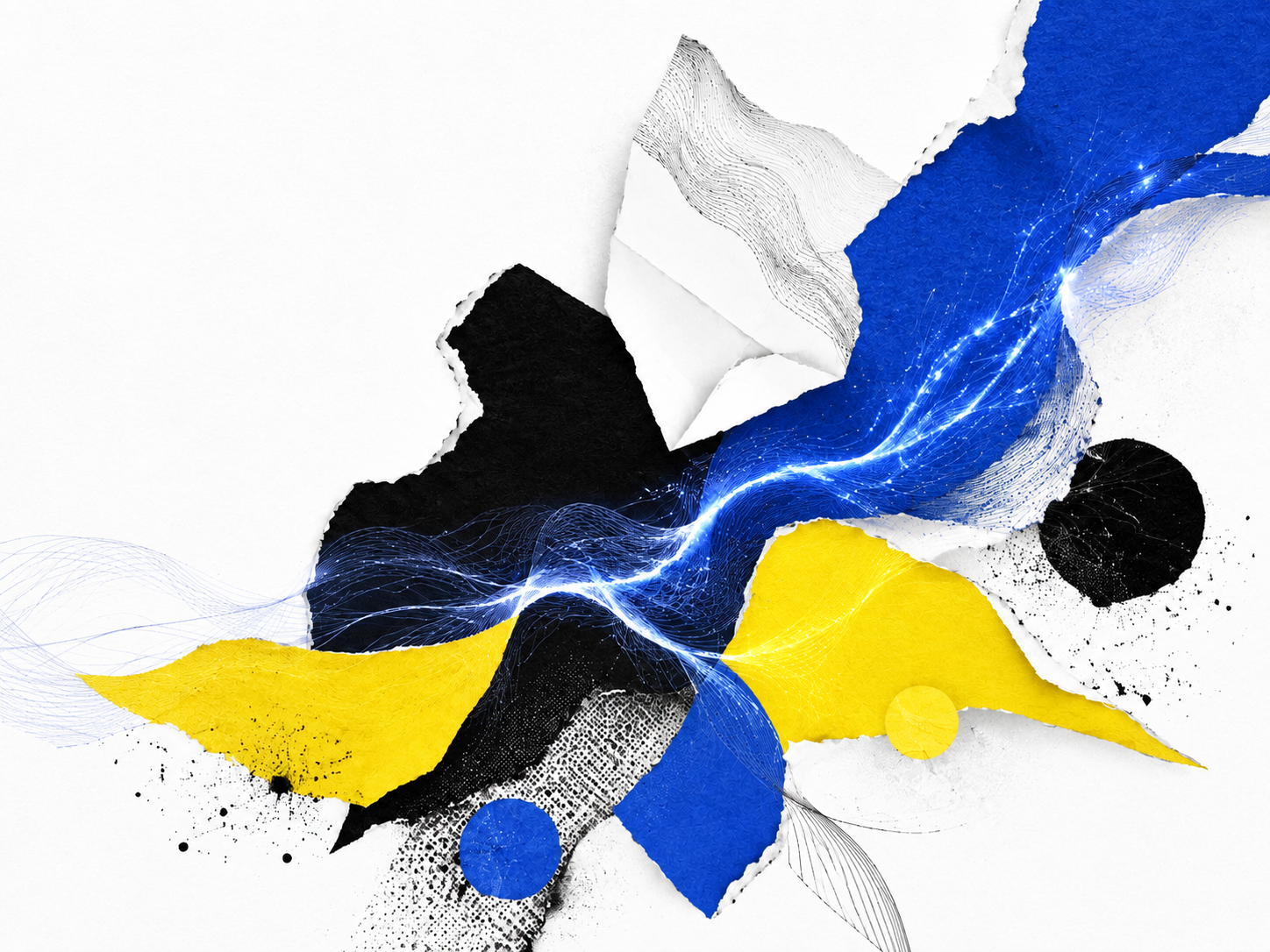 Abstract editorial collage of organic thought and digital intelligence in dialogue